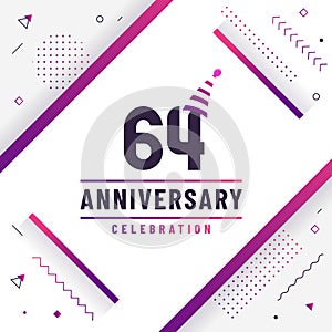 64 years anniversary greetings card, 64 anniversary celebration background free colorful vector