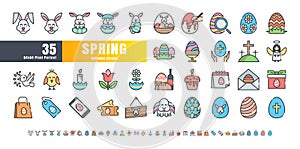 64x64 Pixel Perfect. Easter Day Set. Filled Color Line Outline Icons. For App, Web, Print. Ready to use and Easy to Customize.