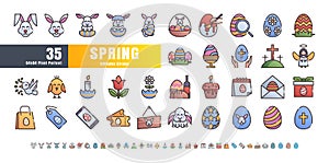 64x64 Pixel Perfect. Easter Day Set. Filled Color Line Outline Icons. For App, Web, Print. Ready to use and Easy to Customize.