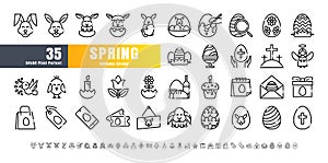 64x64 Pixel Perfect. Easter Day Set. Line Outline Icons. For App, Web, Print. Ready to use and Easy to Customize. Editable Stroke