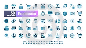 64x64 Pixel Perfect of Ecommerce Online Shopping Delivery. Monochrome Flat Blue Icons Vector. for Website, Application, Printing,