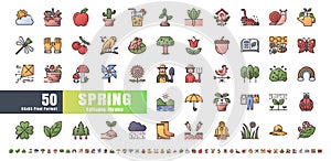 64x64 Pixel Perfect. Spring Season. Flat Gradient Color Filled Outline Icons Vector. for Website, Application, Printing, Document