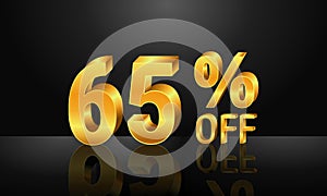 65% off 3d gold on dark black background, Special Offer 65% off, Sales Up to 65 Percent, big deals, perfect for flyers, banners, a