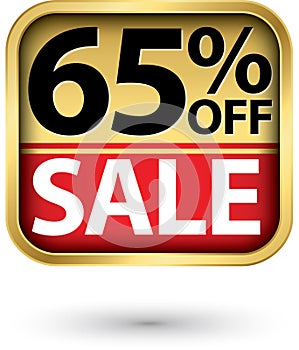 65% off sale golden label with red ribbon,vector illustration