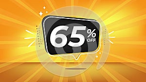 65 off. Yellow motion banner with sixty-five percent discount.