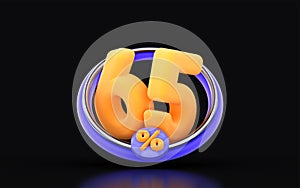 65 percent discount in ring circle on dark background 3d render concept