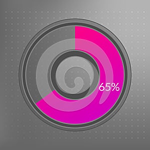 65 percent isolated pie chart. Percentage vector, transparent infographic icon on dotted background. Circle sign for business,