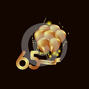 65 Year Anniversary Gold Balloon Vector Template Design Illustration