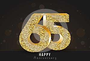 65 - year happy anniversary banner. 65th anniversary gold logo on dark background.