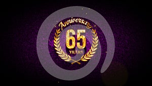 65 years Anniversary Laurel Wreath Label Gold Texture On Purple Waves Grainy