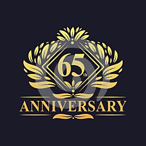 65 years Anniversary Logo, Luxury floral golden 65th anniversary logo