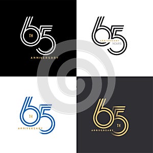 65 years anniversary vector number icon, birthday logo label, black, white