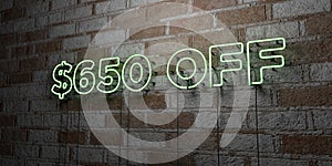 $650 OFF - Glowing Neon Sign on stonework wall - 3D rendered royalty free stock illustration