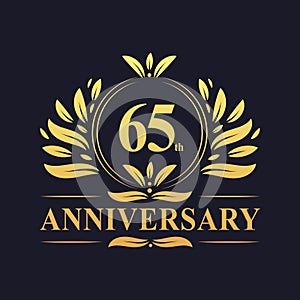 65th Anniversary Design, luxurious golden color 65 years Anniversary logo.