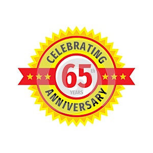 65th birthday badge logo design.  Sixty five years anniversary banner emblem. Abstract geometric poster.
