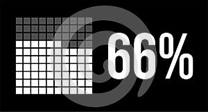 66 percent diagram, sixty-six percentage vector infographic. Rounded rectangles forming a square chart. White on black background