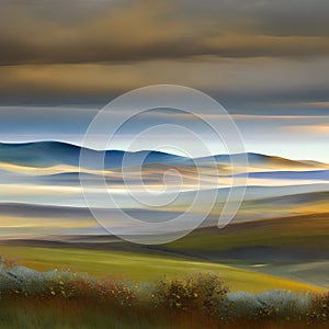 660 Watercolor Landscape: An artistic and abstract background featuring a watercolor landscape in soft and blended colors that c