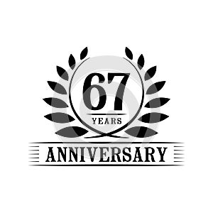 67 years anniversary celebration logo. 67th anniversary luxury design template. Vector and illustration.