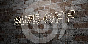 $675 OFF - Glowing Neon Sign on stonework wall - 3D rendered royalty free stock illustration