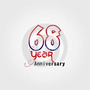 68 years anniversary celebration logotype. anniversary logo with red and blue color isolated on gray background, vector design for