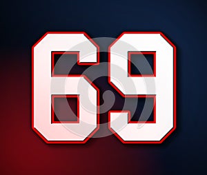 69 American Football Classic Sport Jersey Number in the colors of the American flag design Patriot, Patriots 3D illustration