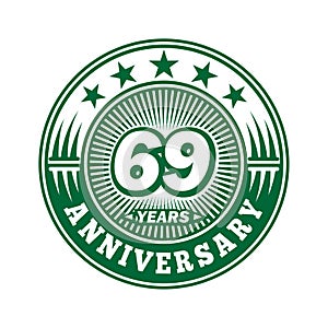 69 years anniversary celebration. 69th anniversary logo design. 69years logo.