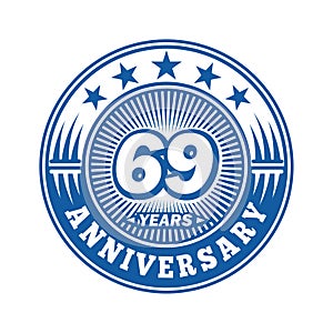 69 years anniversary celebration. 69th anniversary logo design. 69years logo.