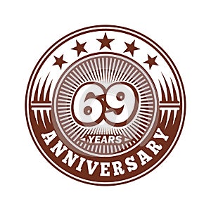 69 years anniversary celebration. 69th anniversary logo design. 69years logo.