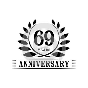 69 years anniversary celebration logo. 69th anniversary luxury design template. Vector and illustration.