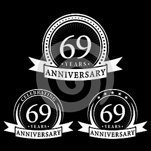 69 years anniversary celebration logotype. 69th anniversary logo collection. Set of anniversary design template.