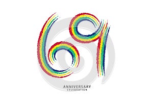 69 years anniversary celebration logotype colorful line vector, 69th birthday logo, 69 number design, anniversary template,