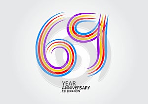 69 years anniversary celebration logotype colorful line vector, 69th birthday logo, 69 number design, Banner template, logo number