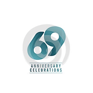 69 Years Anniversary Celebration Number Text Vector Template Design Illustration