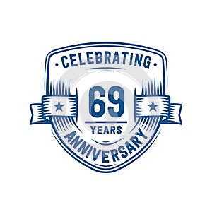 69 years anniversary celebration shield design template. 69th anniversary logo. Vector and illustration.