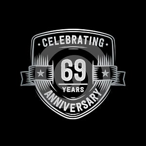 69 years anniversary celebration shield design template. 69th anniversary logo. Vector and illustration.