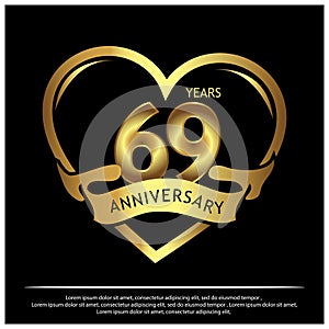 69 years anniversary golden. anniversary template design for web, game ,Creative poster, booklet, leaflet, flyer, magazine, invita