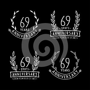 69 years anniversary logo collection. 69th years anniversary celebration hand drawn logotype. Vector and illustration.