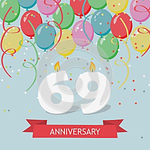 69 years selebration. Happy Birthday greeting card