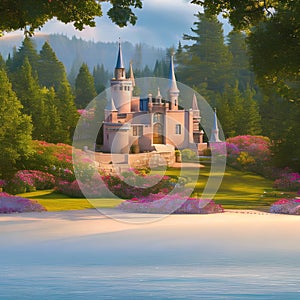 695 Enchanted Castle: A magical and enchanting background featuring an enchanted castle with whimsical elements in soft and ench
