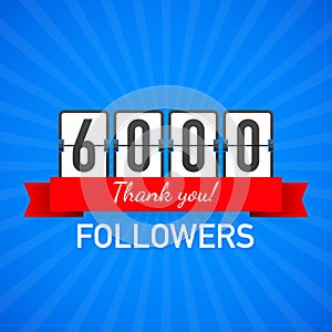 6k followers, Thank You, social sites post. Thank you followers congratulation card. Vector illustration.