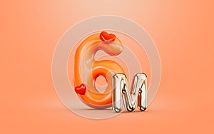 6m follower celebration orange color number with love icon