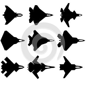 6th generation fighters vector illustration icons showing current and advanced/planned models of potential fighter aircraft