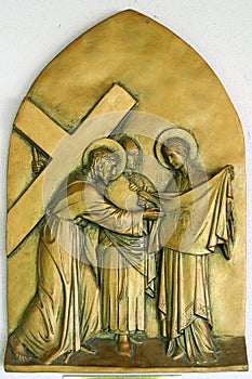 6th Stations of the Cross, Veronica wipes the face of Jesus, church of the Holy Trinity in Zagreb, Croatia