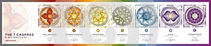 7 Chakra symbols set with affirmations for meditation and energy healing