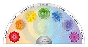 7 Chakras Color Chart / Semicircle with Mandalas photo
