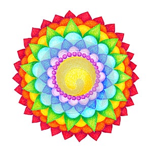 7 color of chakra mandala symbol icon concept flower floral pencil color