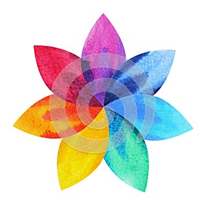 7 color of chakra sign symbol, colorful lotus flower icon, watercolor painting