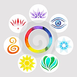 7 color of chakra symbol concept, flower floral, watercolor painting