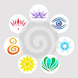 7 color of chakra symbol concept, flower floral, watercolor painting