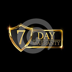 7 day warranty logo with golden shield
